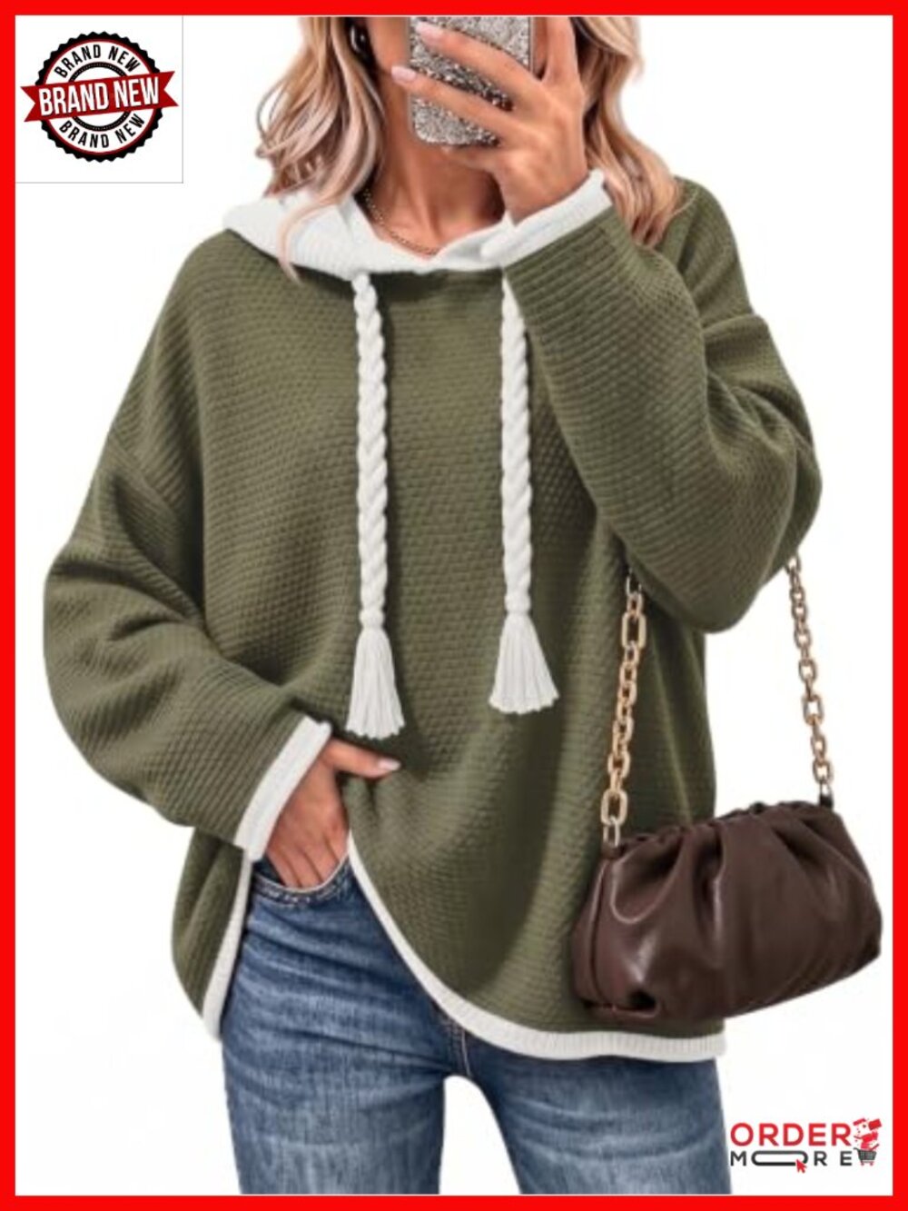 Oversized Chunky Knit Hoodie Sweater Cotton Acrylic Pullover